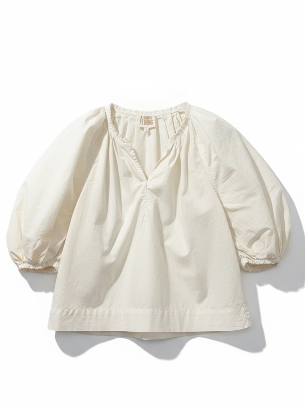 A Shirt Thing Off White Cotton V-Neck Balloon Sleeve Peasant Blouse Size Small